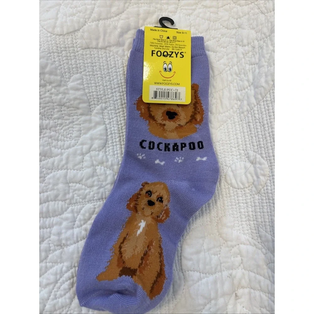 Foozy's Canine Collection Cockapoo Socks Women SZ 9-11 Purple Poly Blend New